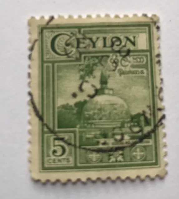 CEYLON  5 Cents  Green Stamp Used