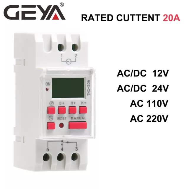 GEYA Programmable Digital LCD Timer Weekly Time Relay Switch 20A AC/DC 12-220V