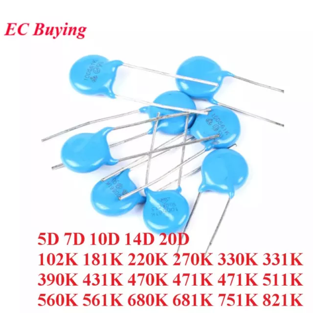 20pcs Varistor Resistors 5D-20D Series 102K-751K Metal Oxide Component