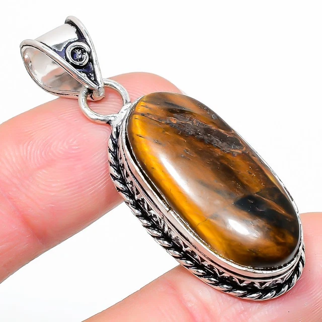 Tiger Eye Ethnic 925 Sterling Silver Jewelry Pendant 1.97" h265