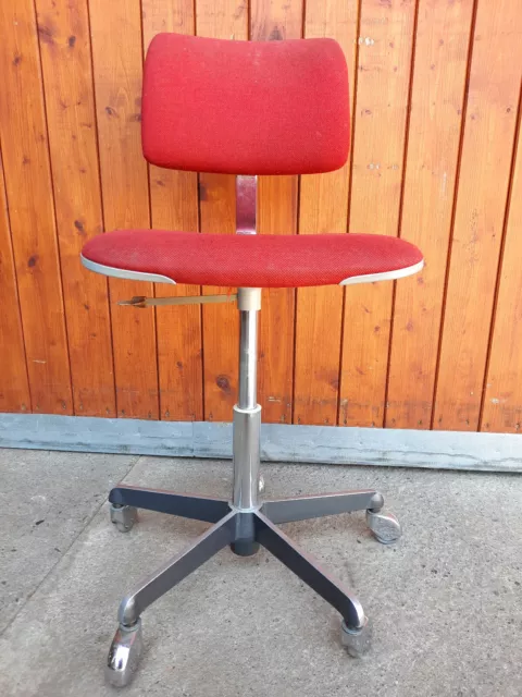 Sedia da Ufficio Girevole 70er Vintage Cromo Rosso Architektenstuhl 60er