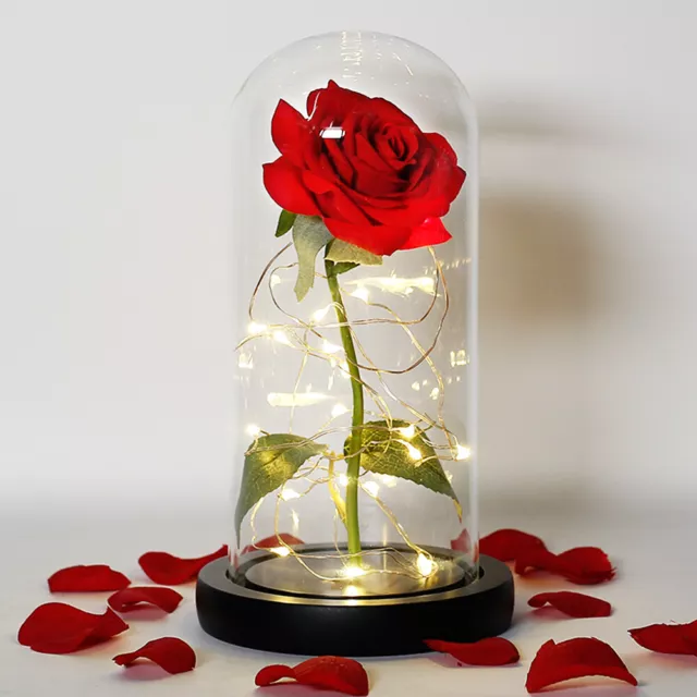 Golden LED Vine Eternal Galaxy Red Rose In Glass Dome Colorful Flower Decor Gift