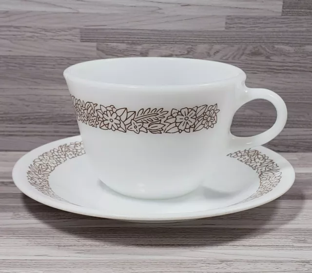 Vintage Pyrex Woodland Brown Tea Cup and Saucer