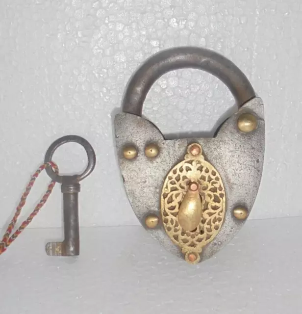 Vintage Iron Heavy Brass Fitted Heart Shape Solid Heavy Tricky/Puzzle Padlock