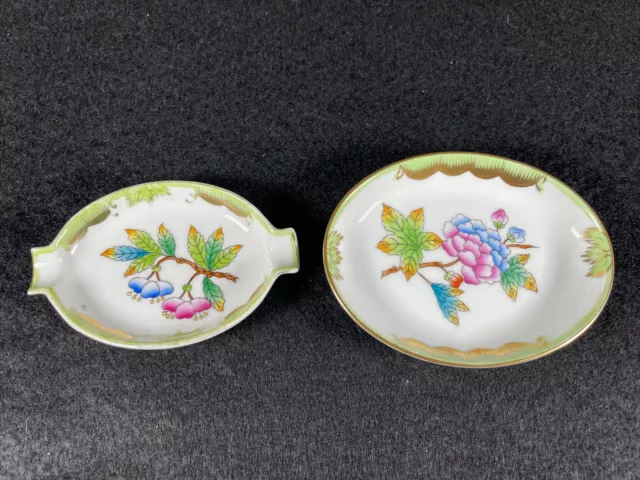 Herend Hungary Trinket Dish And Ashtray Porcelain Hand Painted Floral Vintage