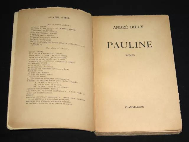 Pauline Billy Recits Des Temps Romanesques Roman Sentimental Flammarion Eo 1941 2