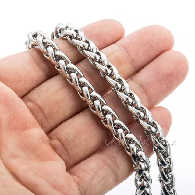 8mm Mens Braided Wheat Franco Necklace Stainless Steel Chain 22inch Heavy