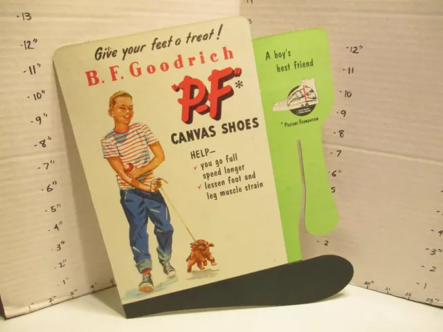 PF FLYER canvas shoes 1950s B.F. Goodrich store display sign BOY PUPPY dog