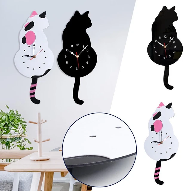 WALL CLOCK CAT Tail Wagging Pendulum Quartz Clock For Home Decor, E8V5