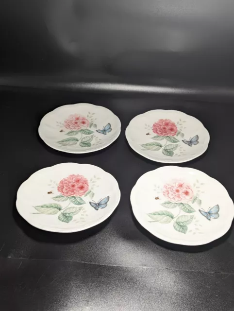 Set Of 4 Lenox Blue Butterfly Meadow Dinnerware 6.5" Dessert Plate Hydrangea.