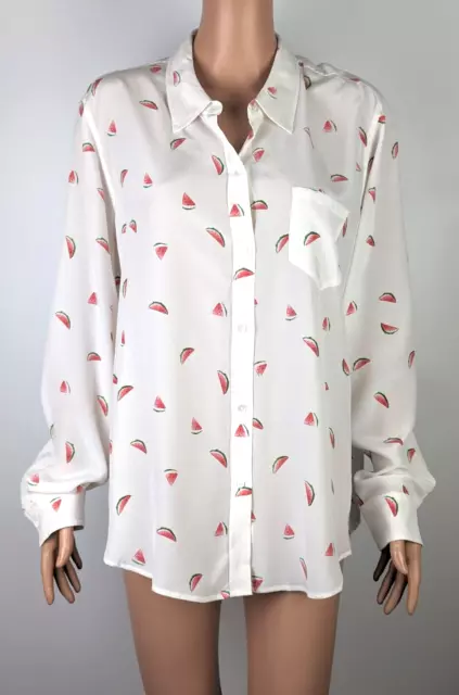 Rails Kate White Watermelon Sliced 100%Silk Women's Button Up Shirt Blouse Sz XL