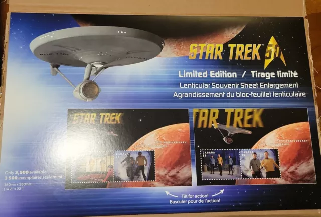 Canada Post Stamps Star Trek 50th Lenticular Souvenir Sheet Enlargement