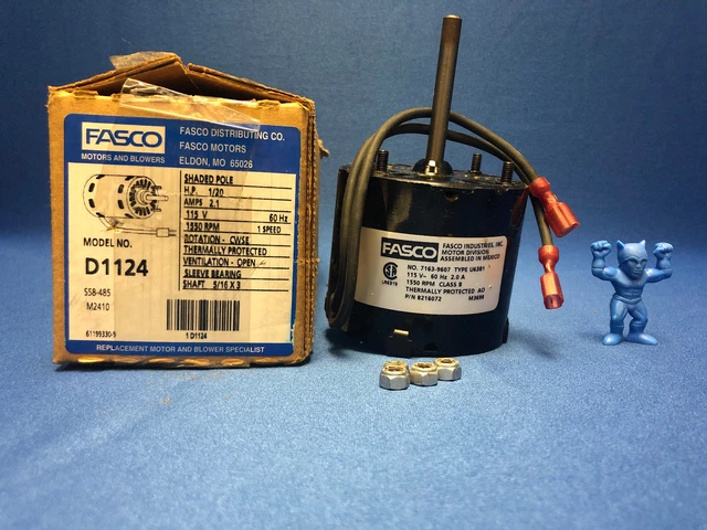Fasco D1124 Shaded Pole Open Motor – 115V, 1550 RPM, 3.3" Diameter, 1/20 HP