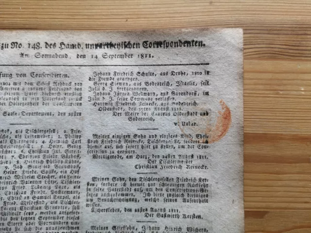 1811 Zeitung Hamburg b152 Göttingen Rotenburg Driftsethe