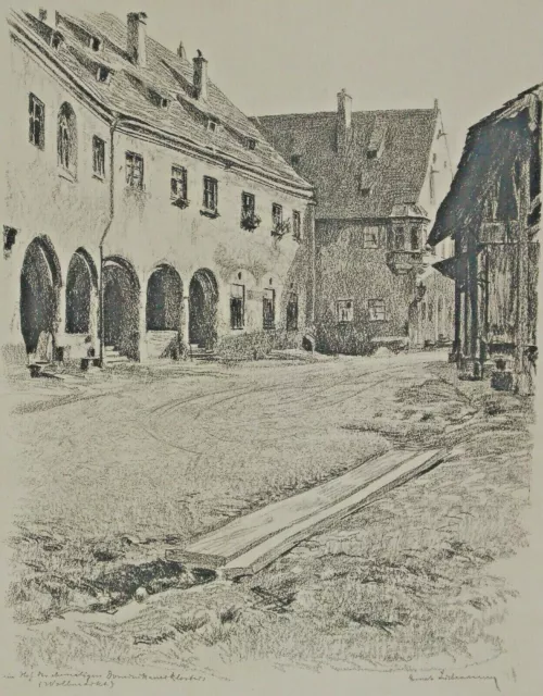 Lithograph Dominican monastery wool market Augsburg Ernst Liebermann 1869 1960