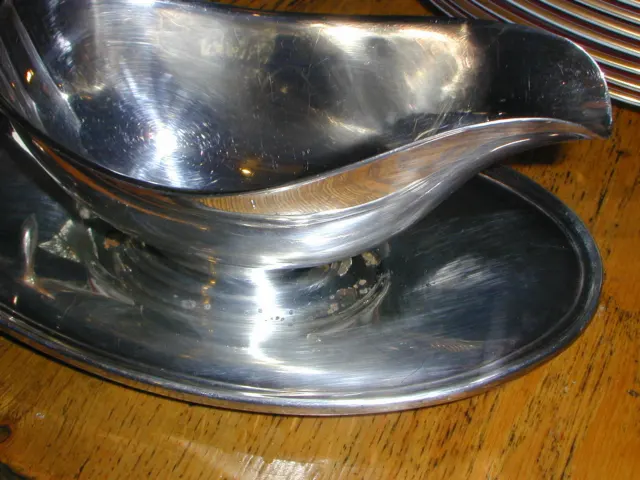 Vintage Gorham Colonial Gravy Boat Saucer Attached Underplate YC 430 Silverplate 2