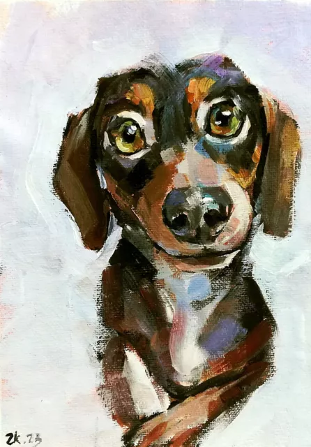 Original Oil Painting Dachshund Dog Cute Pet Portrait Signed MADE TO ORDER