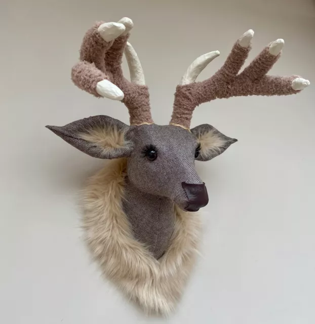 Handmade faux taxidermy herringbone tweed wall mount stag trophy head