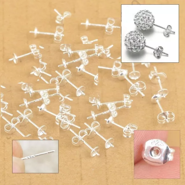 3 Pairs Sterling Silver Jewellery Findings Ear Pin  Stud Earrings With 925 BACK