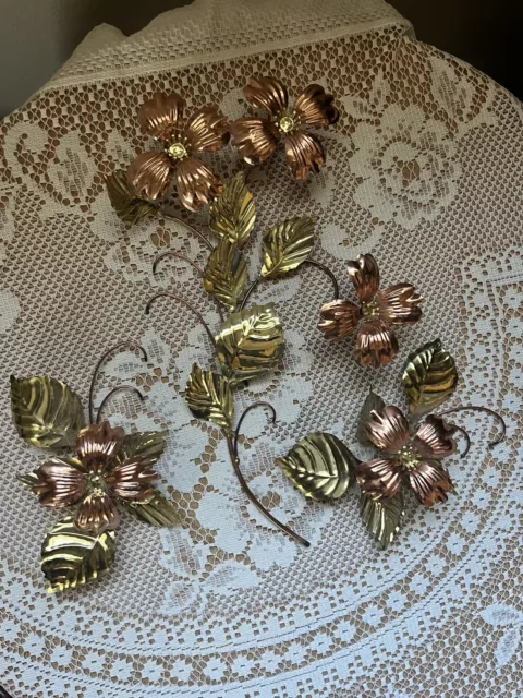 Vintage Home Interiors Copper & Brass, Flowers & Leaves Wall Hanging 3-Piece Set