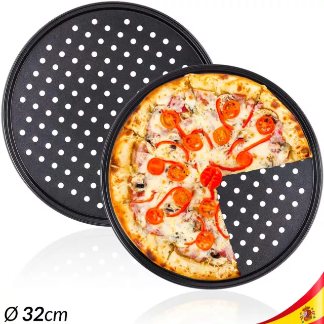 Molde Plato para Pizza de Quttin Pan Base Forma Pizzeria Horno 32cm Acero Inox.