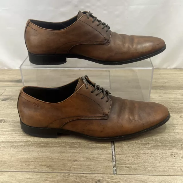 HUGO BOSS BROWN Leather Oxford Dress Formal Lace Up Shoes Men’s Sz 9.5 ...