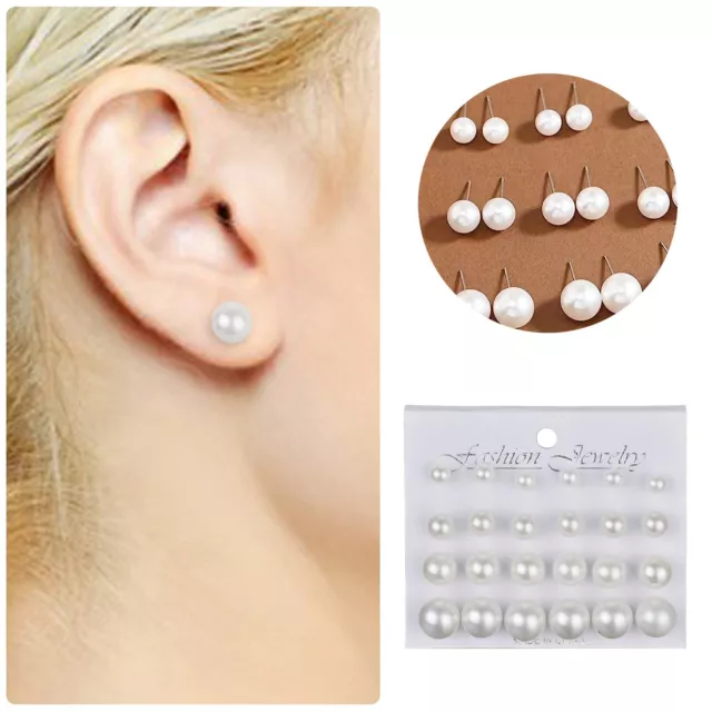 Women Party Ear Studs Faux Pearl Round Earrings Set Jewelry Wide Range Earrings