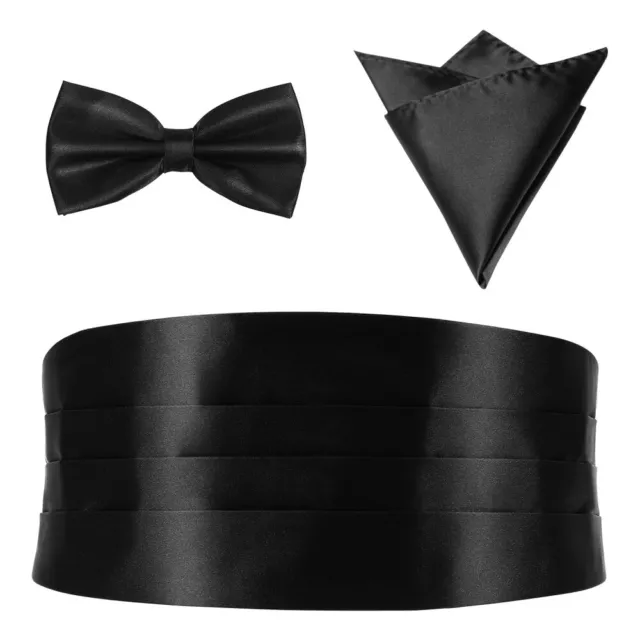 3 Pcs Classic Smooth Elegant Cummerbund Bow Tie with Handkerchief