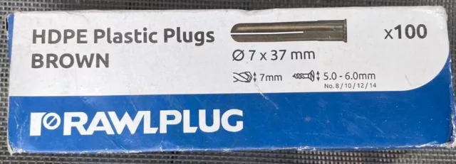 Rawlplug HDPE ancoraggi universali fissaggi spina a parete Rawl 7 mm x 37 mm confezione da 100