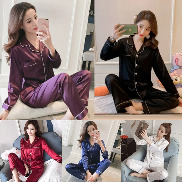 Riou Set Pigiama Modello Leopardo Da Donna Due Pezzi Maniche Lunghe E Pantaloni Lunghi Elegante Homewear Completo Pigiama Seta Sleepwear Per Tutte Le Stagioni 109302496