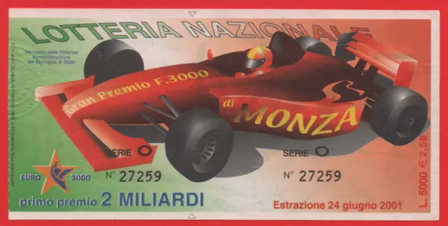 Biglietto Lotteria Di Monza Anno 2001 Non Piegato