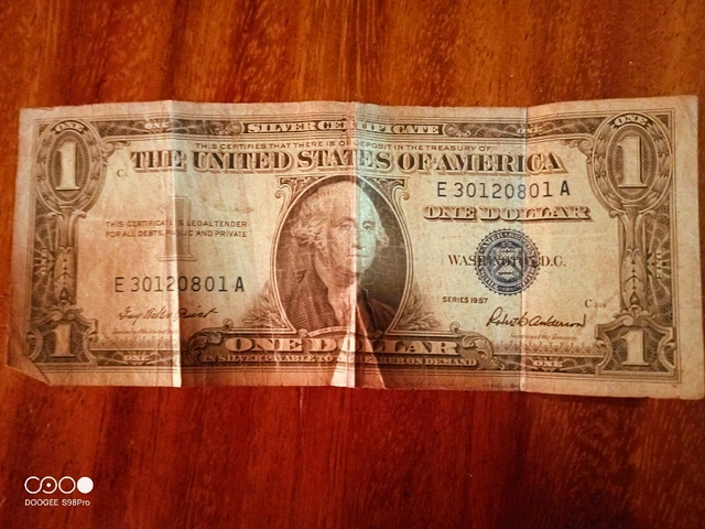 1957 One Dollar Blue Seal Note Silver Certificate Old US Bill 1 Money