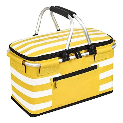 Insulated Picnic Basket,Leak-Proof Collapsible Cooler Bag,26L Grocery Basket