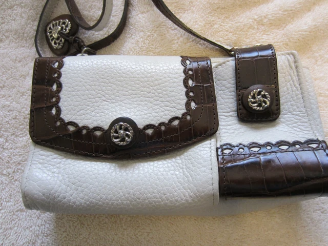 Brighton Cream Leather/Brown Croc / Cross Body Organizer Handbag ~ Vintage