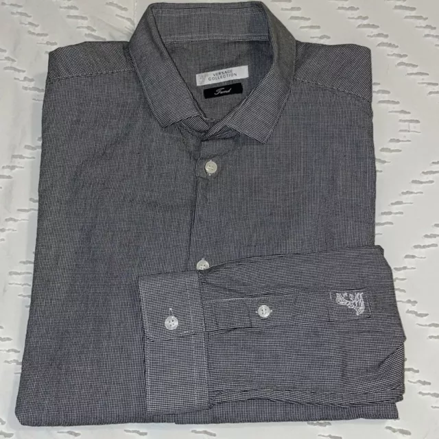 Gianni Versace Collection Long Sleeve Button Up Shirt Gray Black 42 185/95B