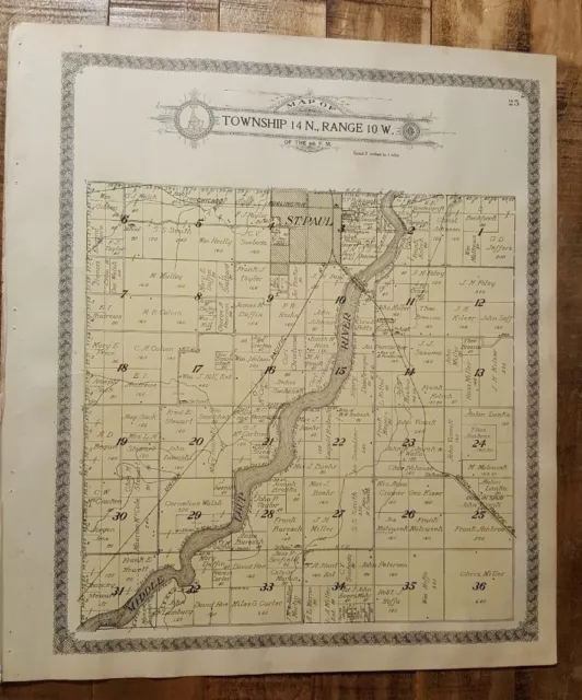 Antique MAP/TOWNSHIP 14N, Range 10W - Howard Co Nebraska - Ogle & Co. 1917