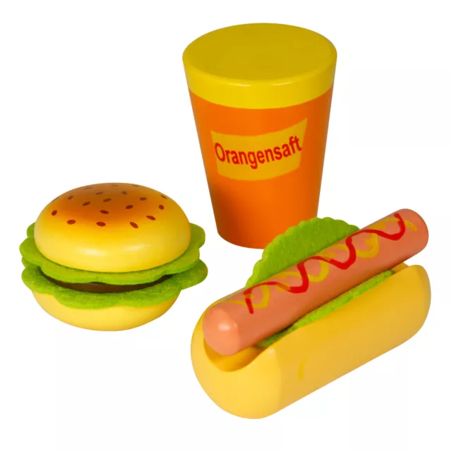 9-tlg Hamburger-Hotdog-Set aus Holz/Filz Kinderküche Lebensmittel Kaufmannsladen