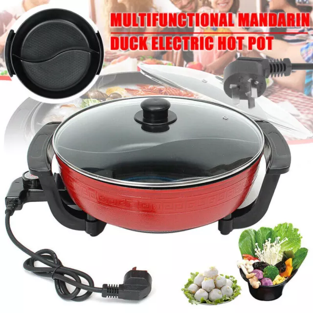 5L Electric Twin Divided Hot Pot Dual Side Shabu Non-Stick Cooker W/ Lid