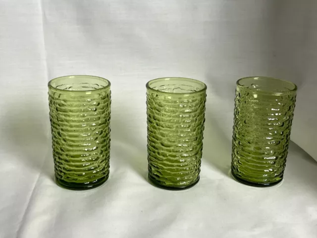 Set of 3 small Tumblers Anchor Hocking Soreno Avocado Green Vintage