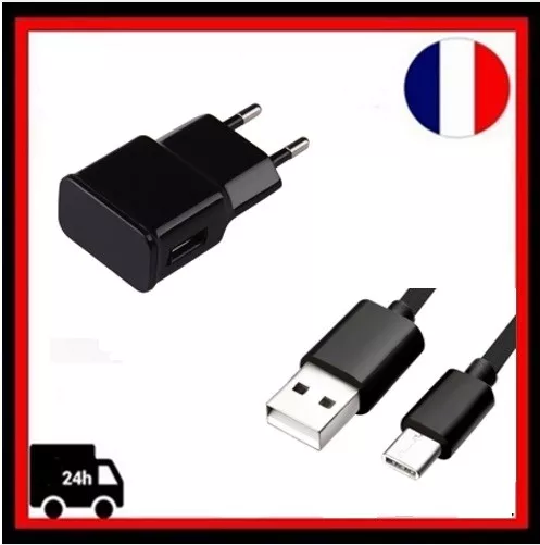 Chargeur Adaptateur mural + Câble Micro USB Type C Noir Samsung Galaxy S8