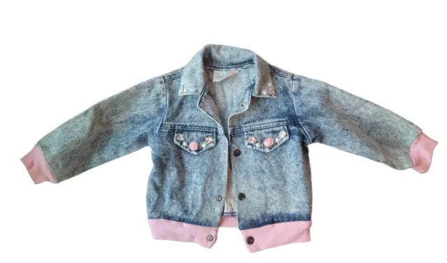 EUC Vintage 90s Toddler Girl's Acid Wash Denim Jean Jacket Size 2T