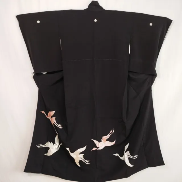 Japanese Kimono Tomesode Silk From Japan 5 Crest Family Emblem Cranes