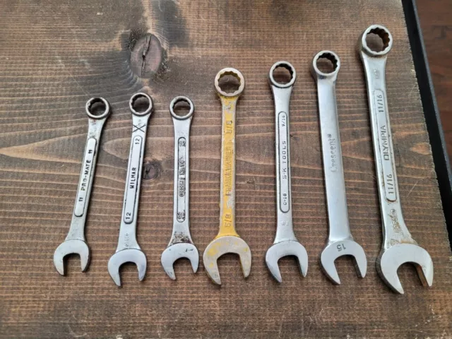 Vtg Combination Wrench LOT of 7 Wrenches 12Pt Tools SK Gedore Crescent Wilmar