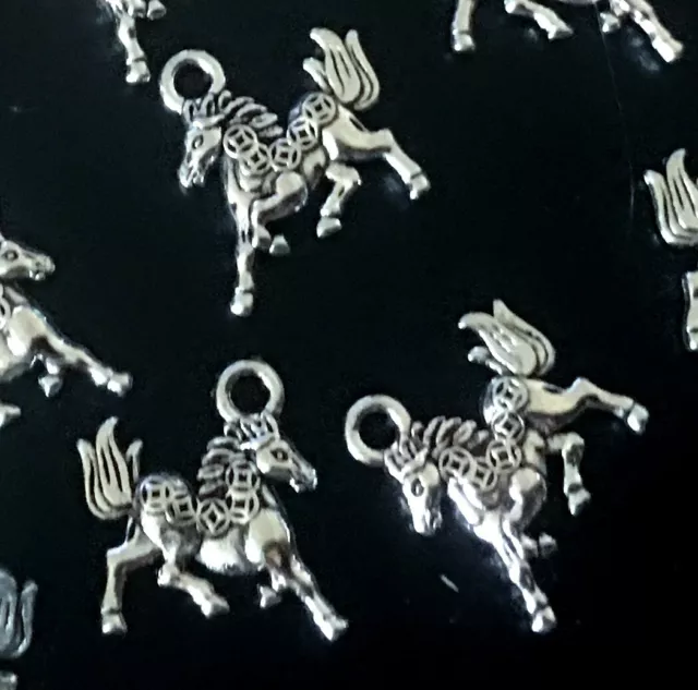 20 Galloping Unicorn Running Antique Silver Pewter Western Horse Charms 16x14mm