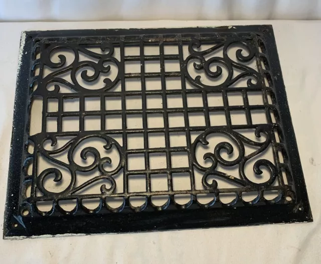 Antique Ornate Cast Iron Grate Old Floor Register Heat Vent 13 3/8” X 10 1/2”