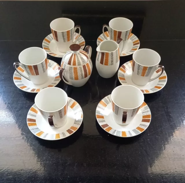 'Costa Brava' 1960's Retro' Coffee Set. Burleighware. 14 Pieces. Cups 8cm. tall. 3