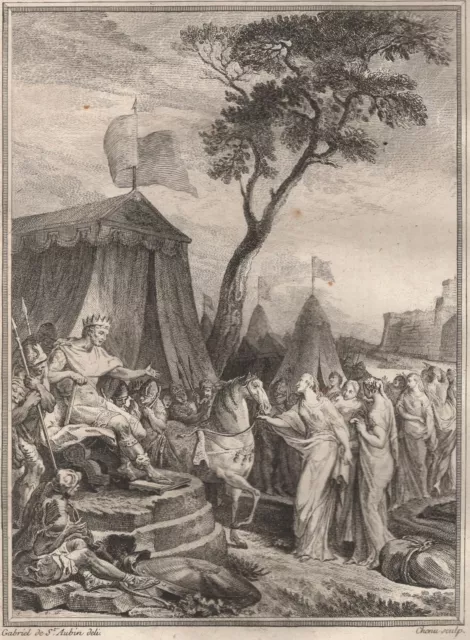 Porsenna & Clélie - Rome Antiquité Romaine gravure XVIIIe Gabriel de Saint Aubin