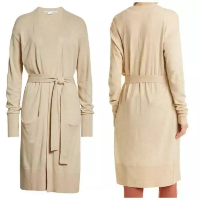 VERONICA BEARD Danzie Belted Longline Cardigan In Beige S SMALL NEW