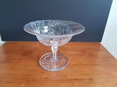 Antique Abp Hawkes Intaglio Cut Glass Crystal Footed Bowl Compote 10" Signed Vgc