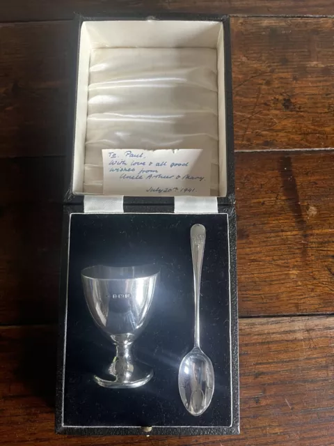 Sterling Silver Egg Cup And Spoon. Birmingham, 1941